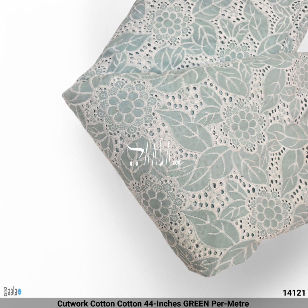 Cutwork Cotton Cotton 44-Inches GREEN Per-Metre #14121