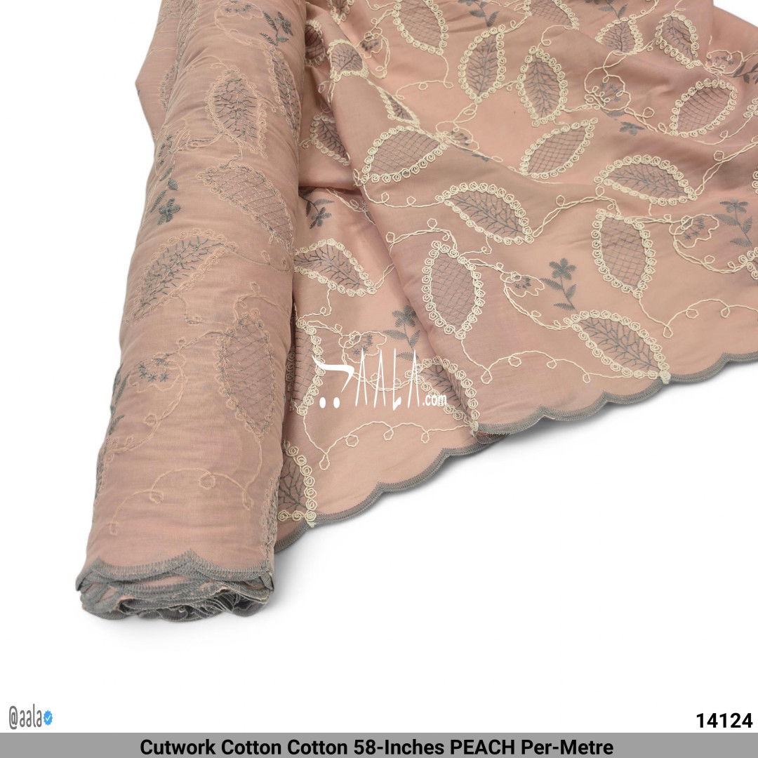 Cutwork Cotton Cotton 58-Inches PEACH Per-Metre #14124
