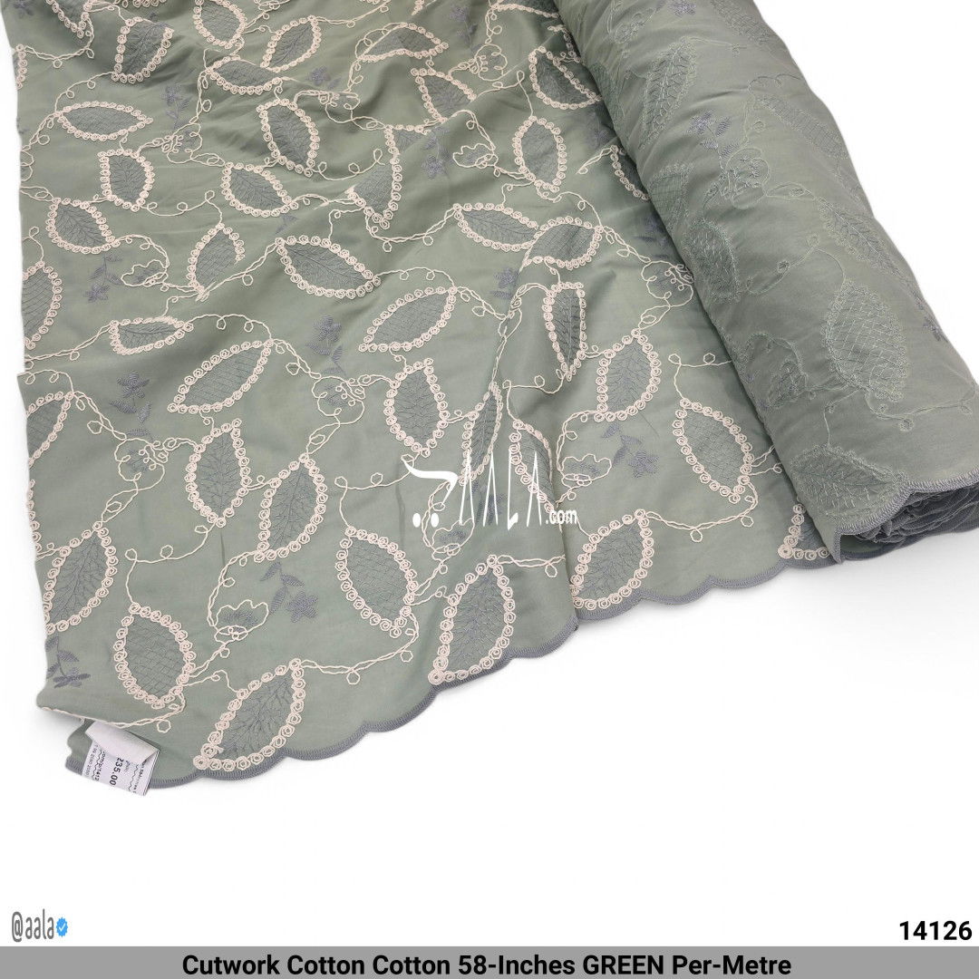 Cutwork Cotton Cotton 58-Inches GREEN Per-Metre #14126