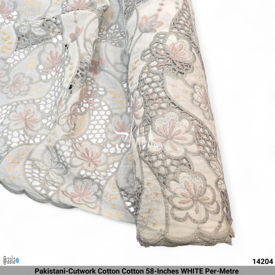 Pakistani-Cutwork Cotton Cotton 58-Inches WHITE Per-Metre #14204