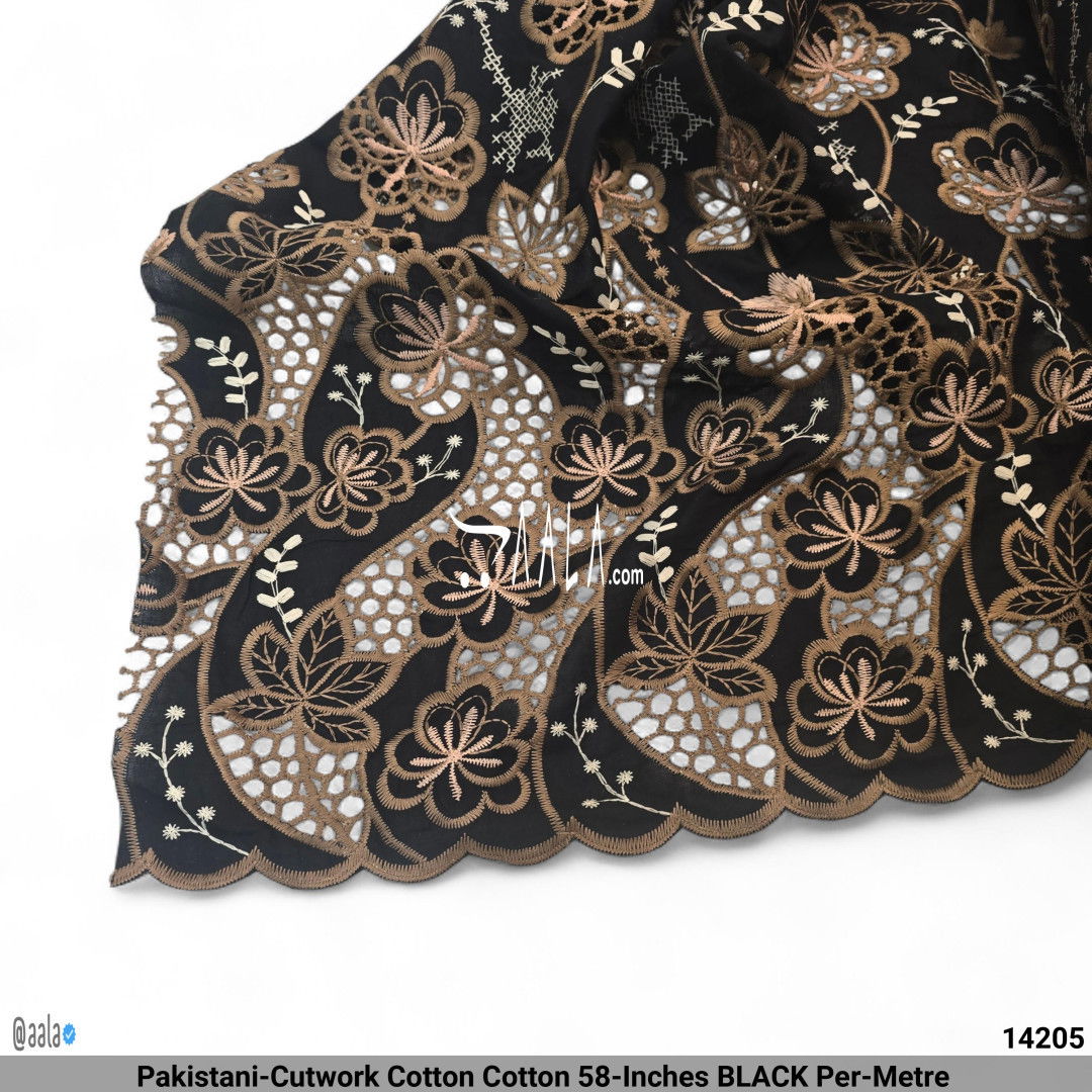 Pakistani-Cutwork Cotton Cotton 58-Inches BLACK Per-Metre #14205