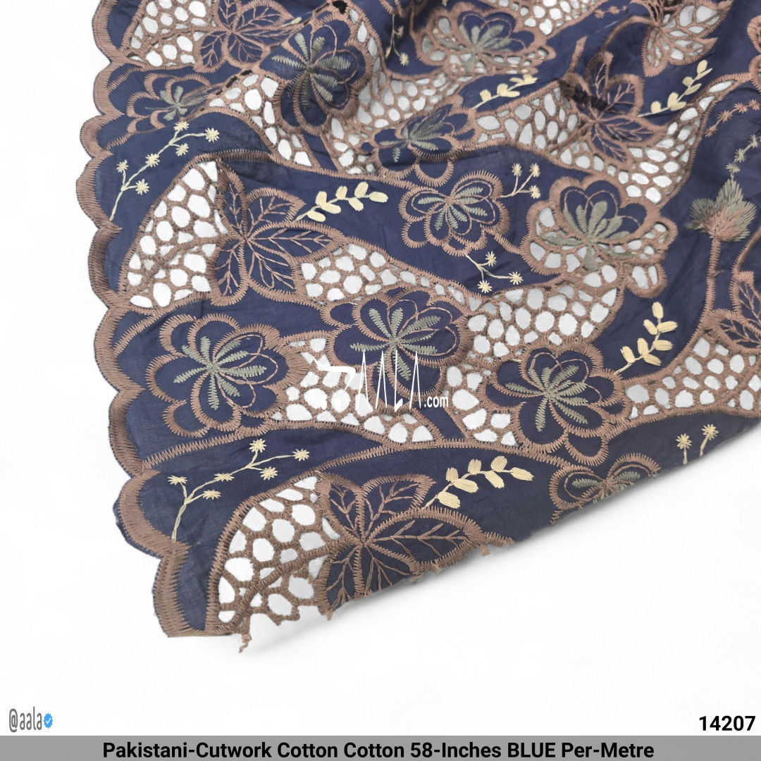 Pakistani-Cutwork Cotton Cotton 58-Inches BLUE Per-Metre #14207