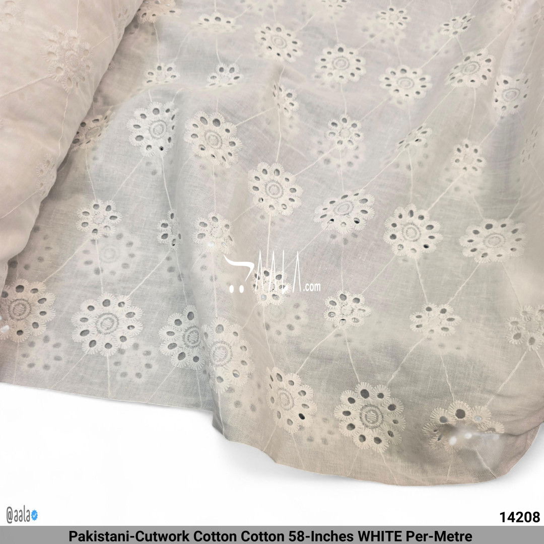 Pakistani-Cutwork Cotton Cotton 58-Inches WHITE Per-Metre #14208