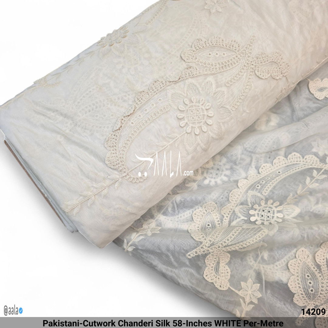 Pakistani-Cutwork Chanderi Silk 58-Inches WHITE Per-Metre #14209