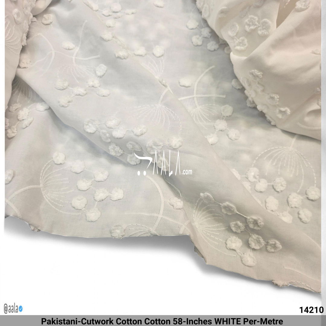 Pakistani-Cutwork Cotton Cotton 58-Inches WHITE Per-Metre #14210