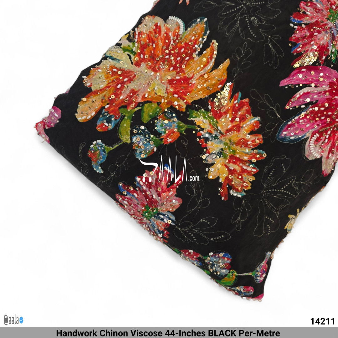 Handwork Chinon Viscose 44-Inches BLACK Per-Metre #14211