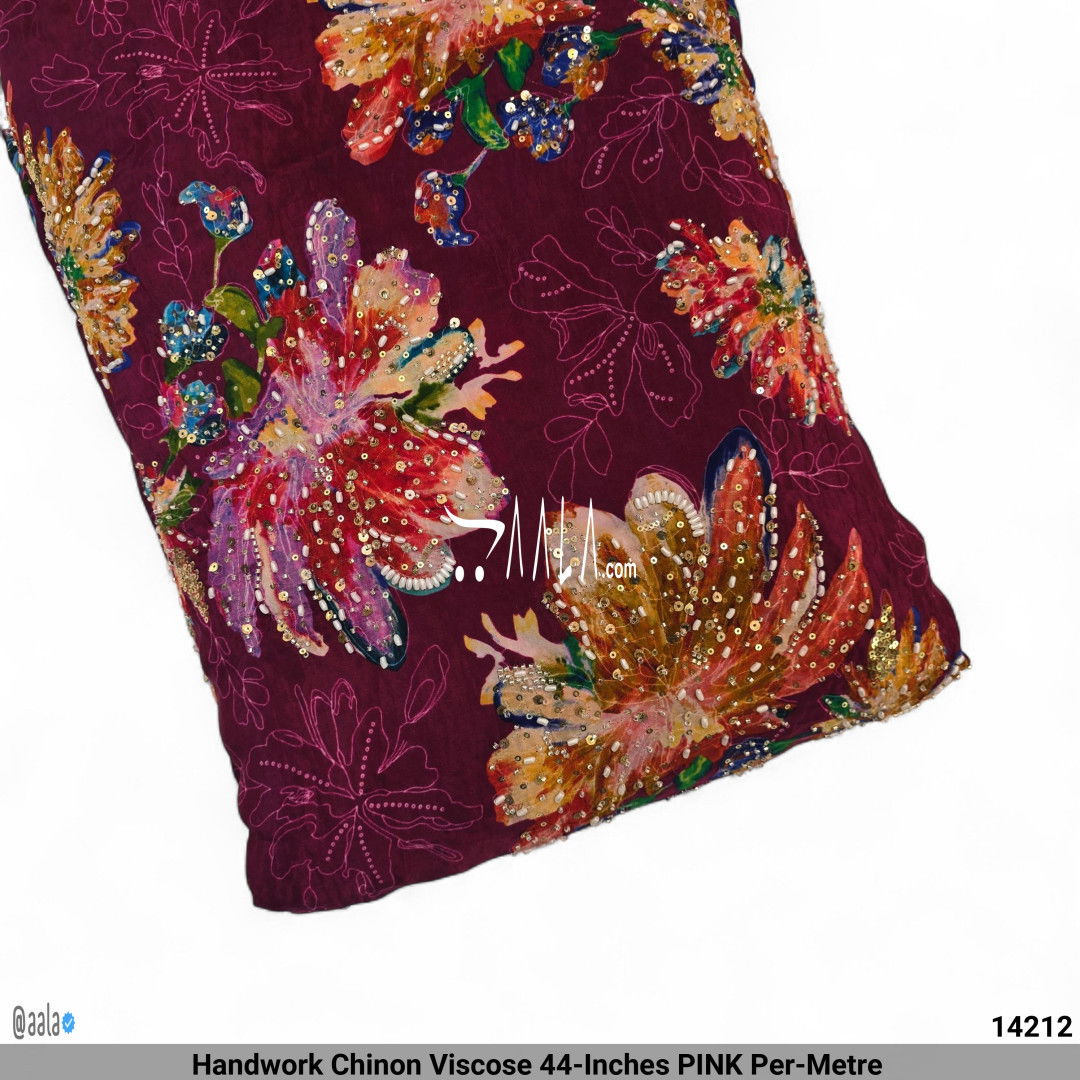 Handwork Chinon Viscose 44-Inches PINK Per-Metre #14212