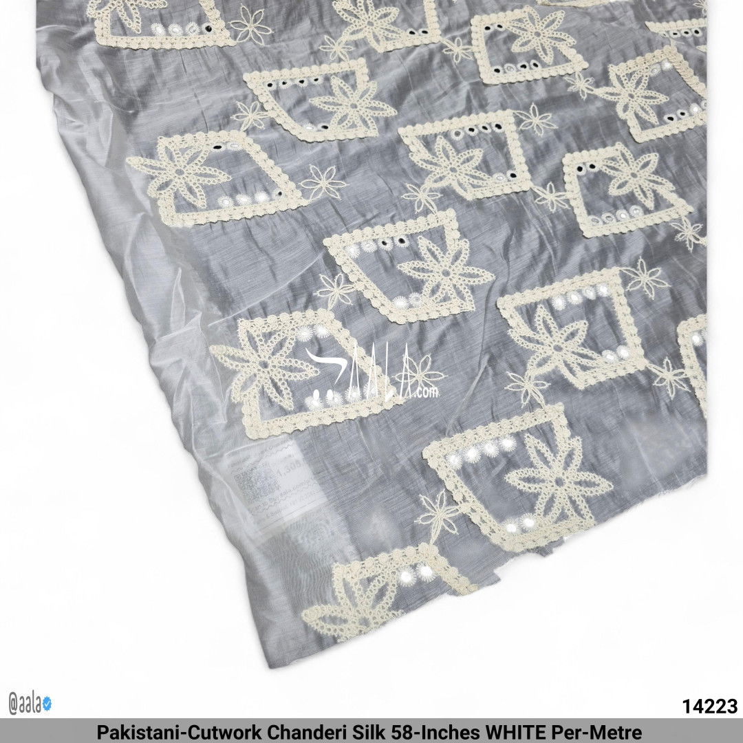 Pakistani-Cutwork Chanderi Silk 58-Inches WHITE Per-Metre #14223