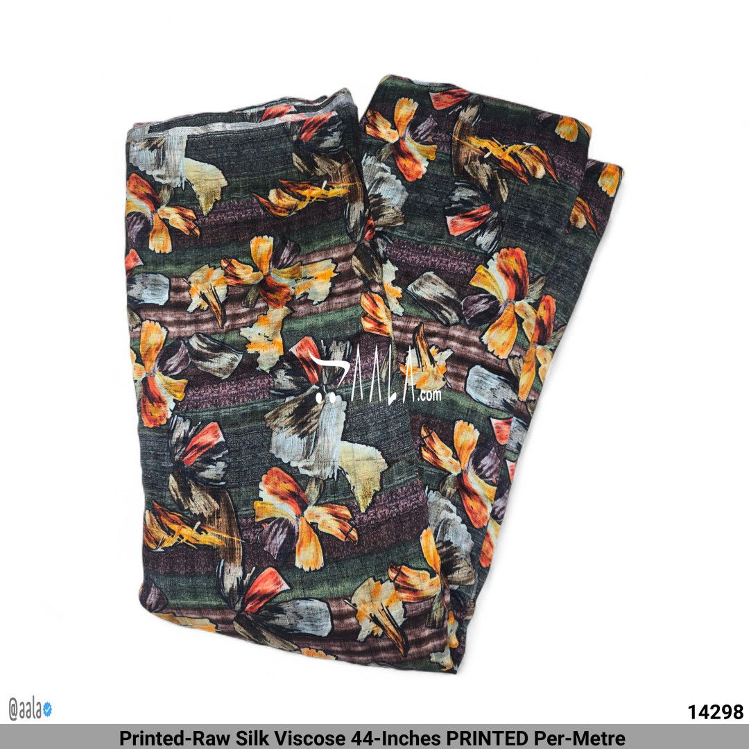 Printed-Raw Silk Viscose 44-Inches PRINTED Per-Metre #14298