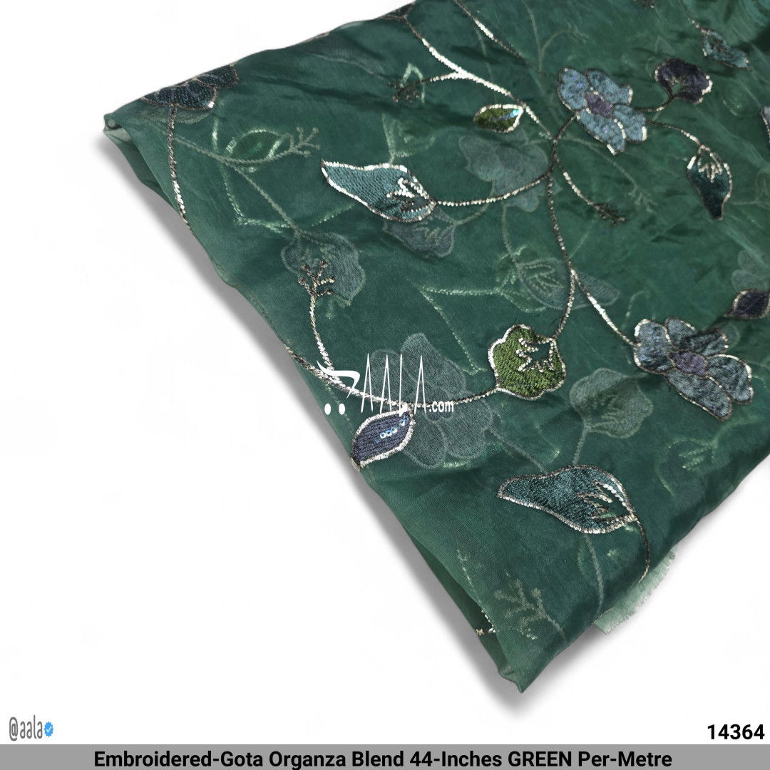 Embroidered-Gota Organza Blend 44-Inches GREEN Per-Metre #14364