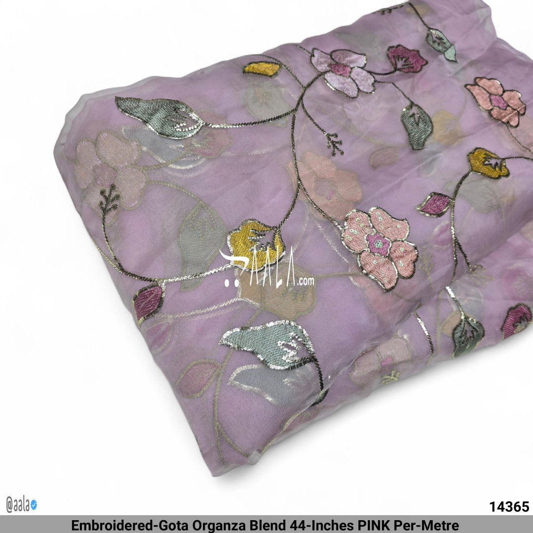 Embroidered-Gota Organza Blend 44-Inches PINK Per-Metre #14365