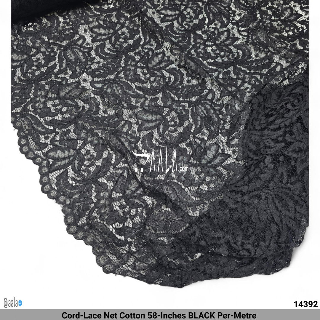 Cord-Lace Net Cotton 58-Inches BLACK Per-Metre #14392