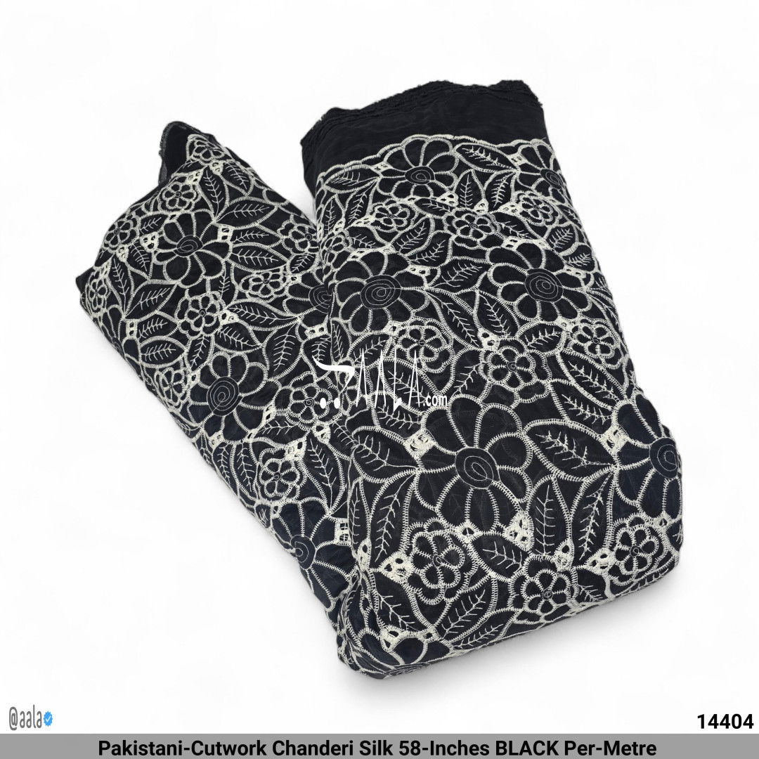Pakistani-Cutwork Chanderi Silk 58-Inches BLACK Per-Metre #14404