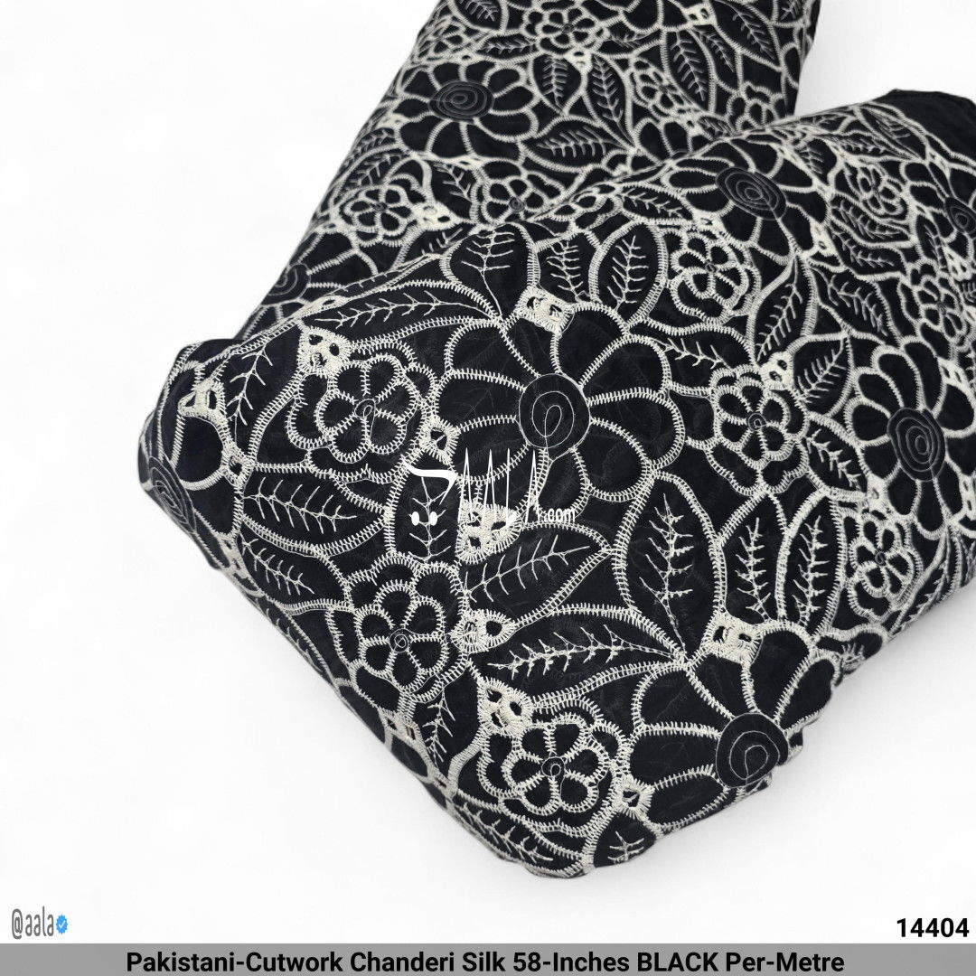 Pakistani-Cutwork Chanderi Silk 58-Inches BLACK Per-Metre #14404