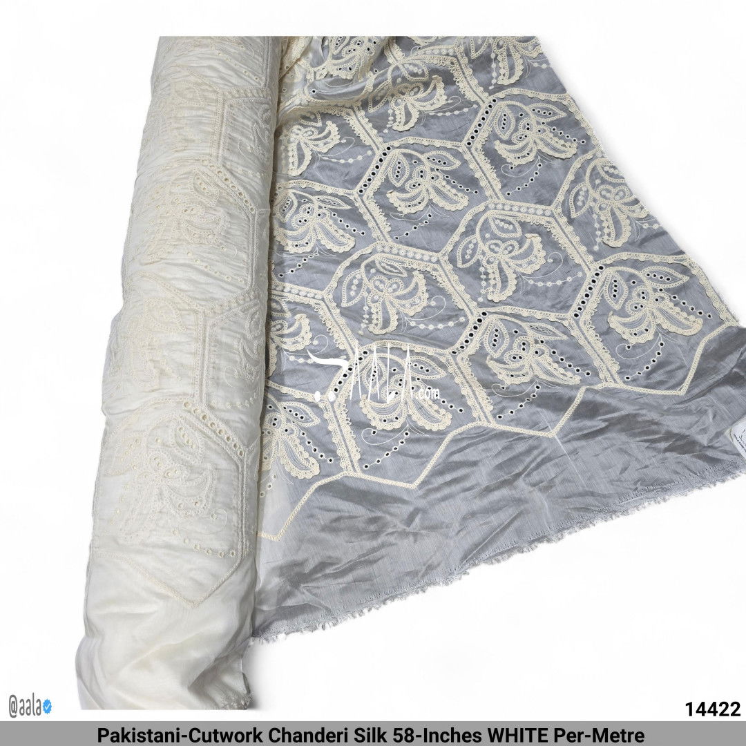 Pakistani-Cutwork Chanderi Silk 58-Inches WHITE Per-Metre #14422