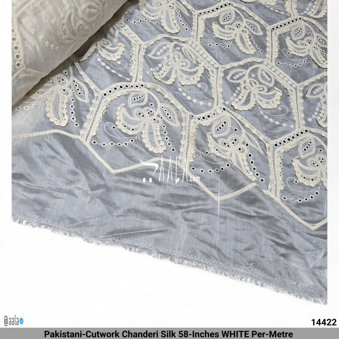 Pakistani-Cutwork Chanderi Silk 58-Inches WHITE Per-Metre #14422