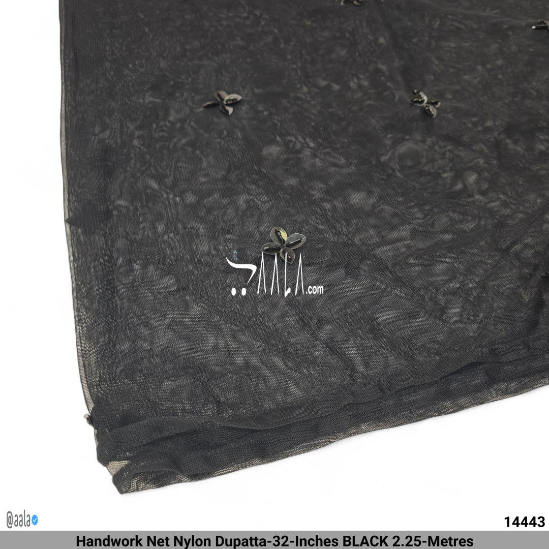Handwork Net Nylon Dupatta-32-Inches BLACK 2.25-Metres