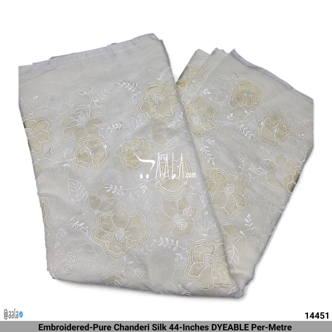 Embroidered-Pure Chanderi Silk 44-Inches DYEABLE Per-Metre 