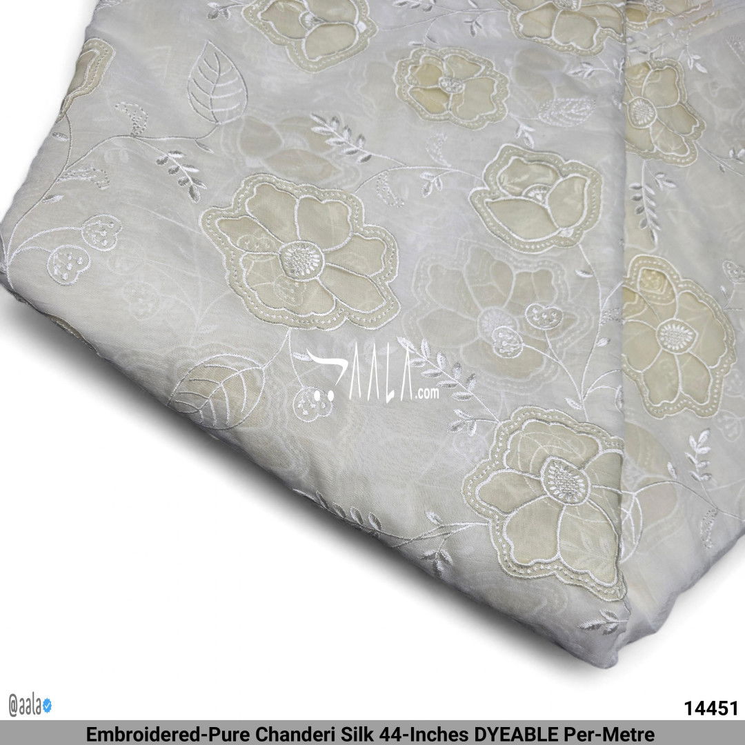 Embroidered-Pure Chanderi Silk 44-Inches DYEABLE Per-Metre 