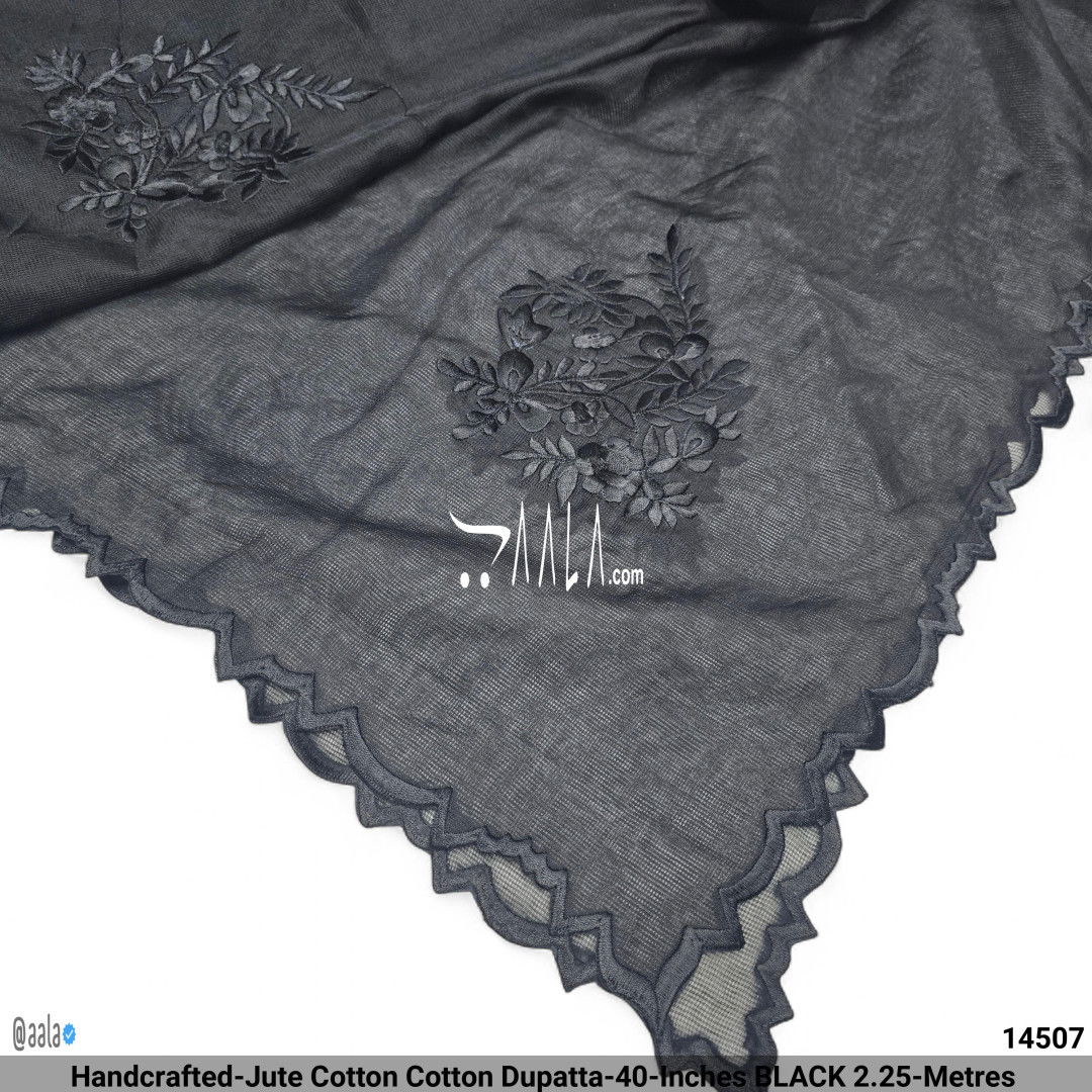 Handcrafted-Jute Cotton Cotton Dupatta-40-Inches BLACK 2.25-Metres 