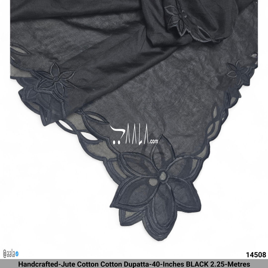 Handcrafted-Jute Cotton Cotton Dupatta-40-Inches BLACK 2.25-Metres