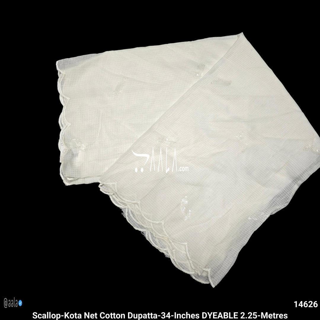 Scallop-Kota Net Cotton Dupatta-34-Inches DYEABLE 2.25-Metres