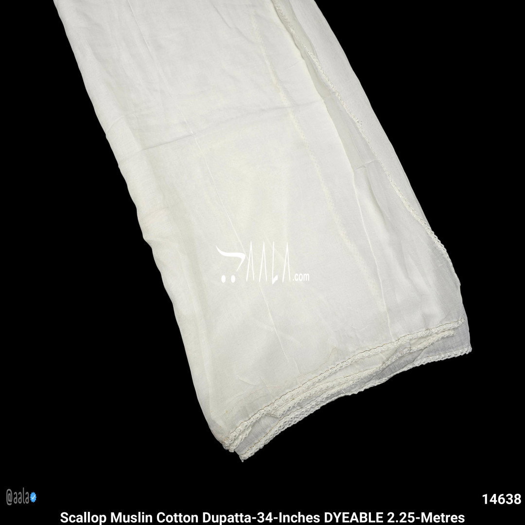 Scallop Muslin Cotton Dupatta-34-Inches DYEABLE 2.25-Metres
