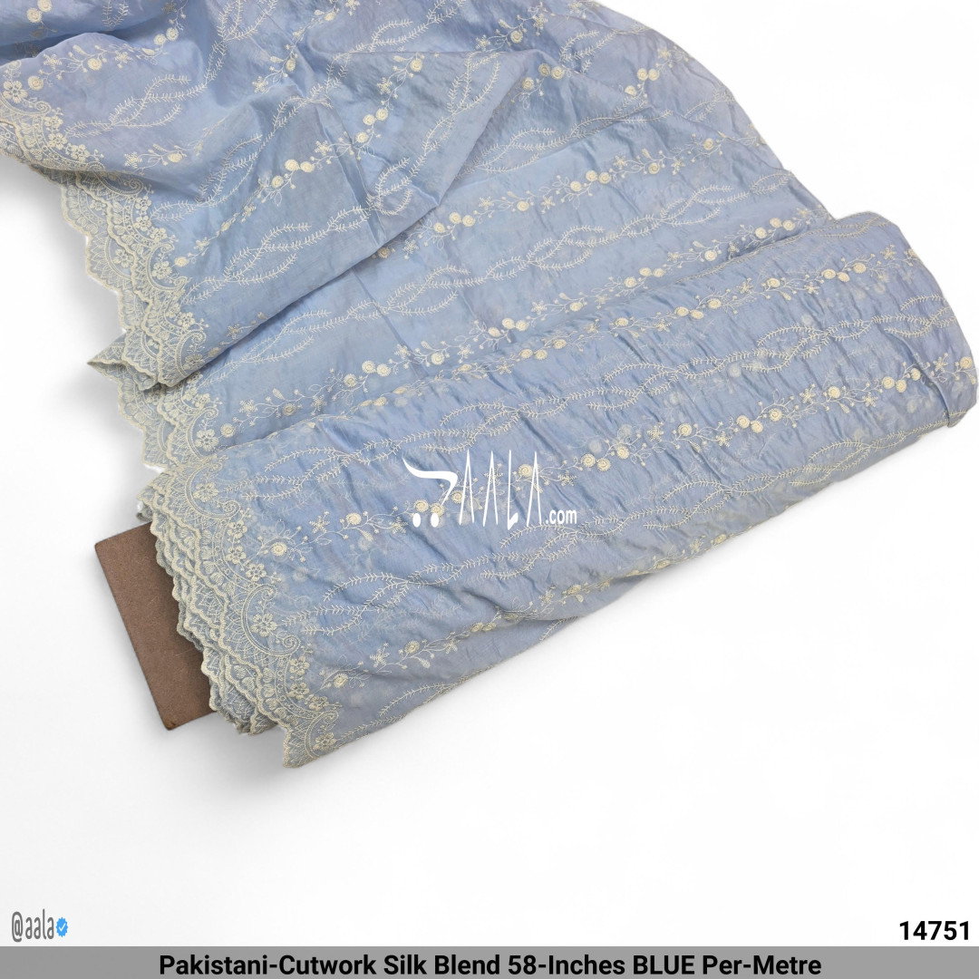 Pakistani-Cutwork Silk Blend 58-Inches BLUE Per-Metre