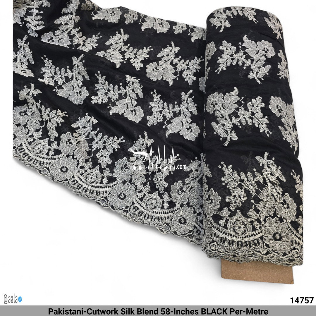 Pakistani-Cutwork Silk Blend 58-Inches BLACK Per-Metre