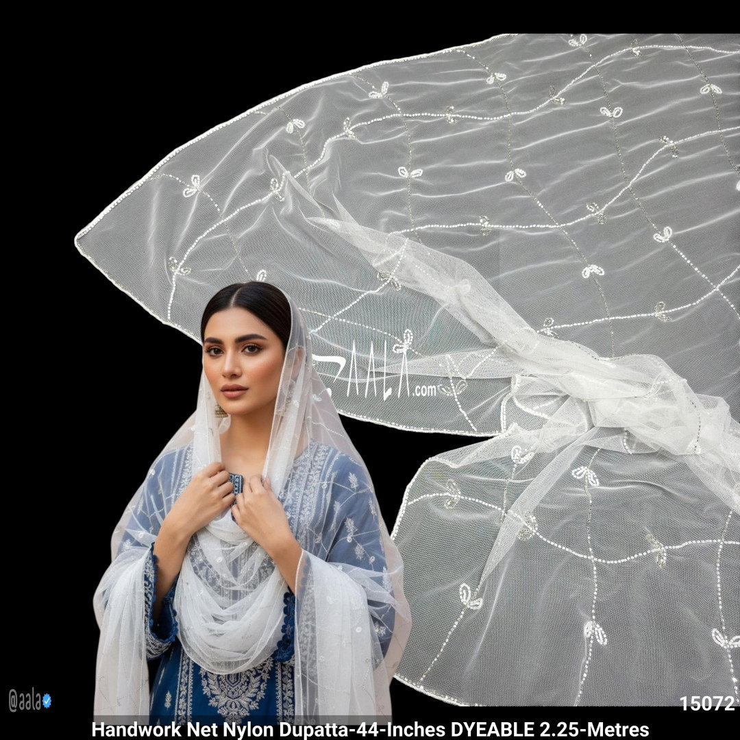 Handwork Net Nylon Dupatta-44-Inches DYEABLE 2.25-Metres