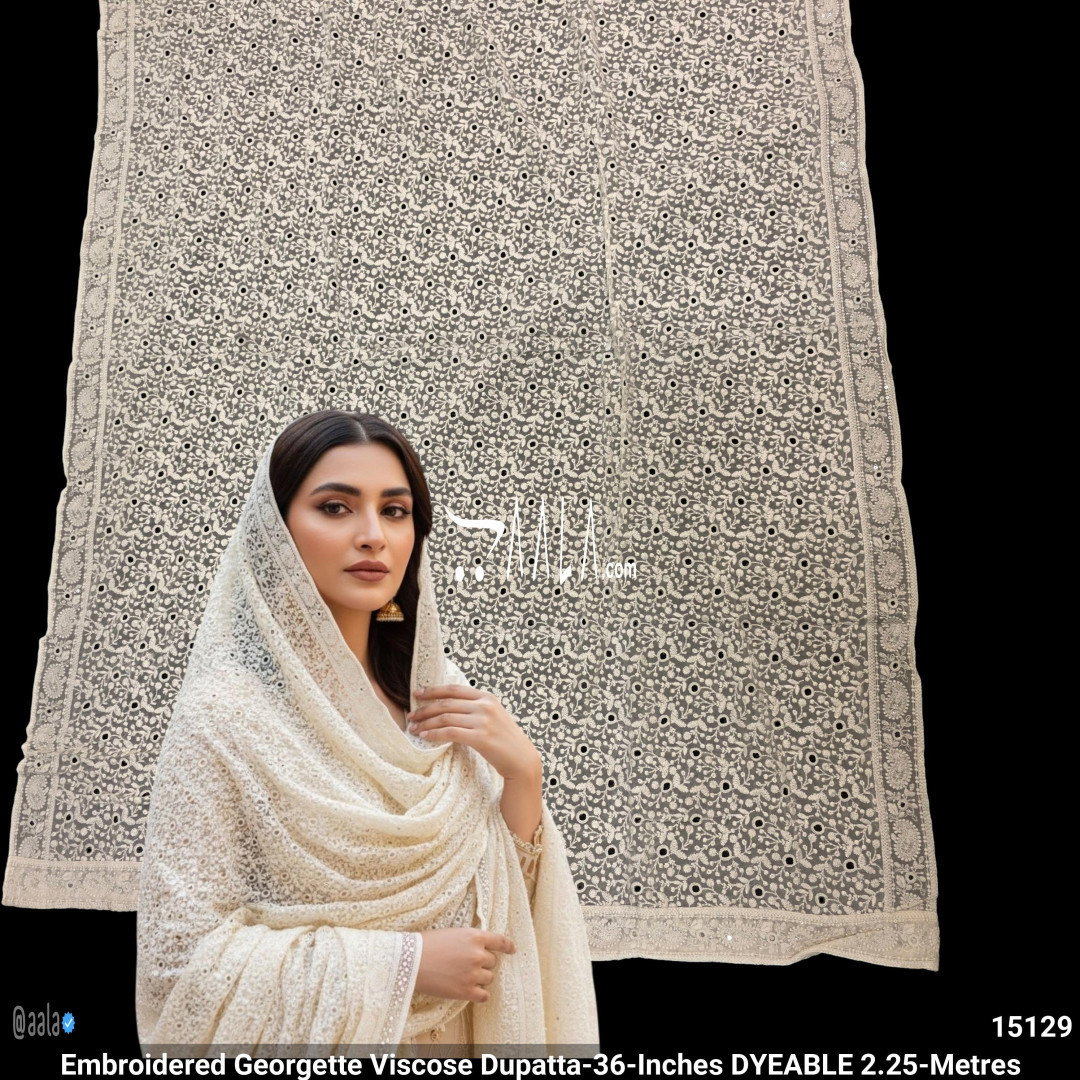 Embroidered Georgette Viscose Dupatta-36-Inches DYEABLE 2.25-Metres