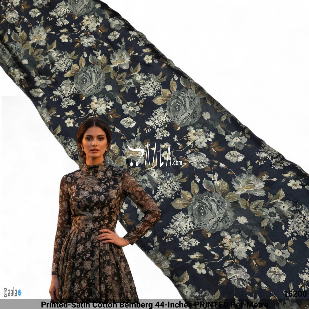 Printed-Satin Cotton Bemberg 44-Inches PRINTED Per-Metre