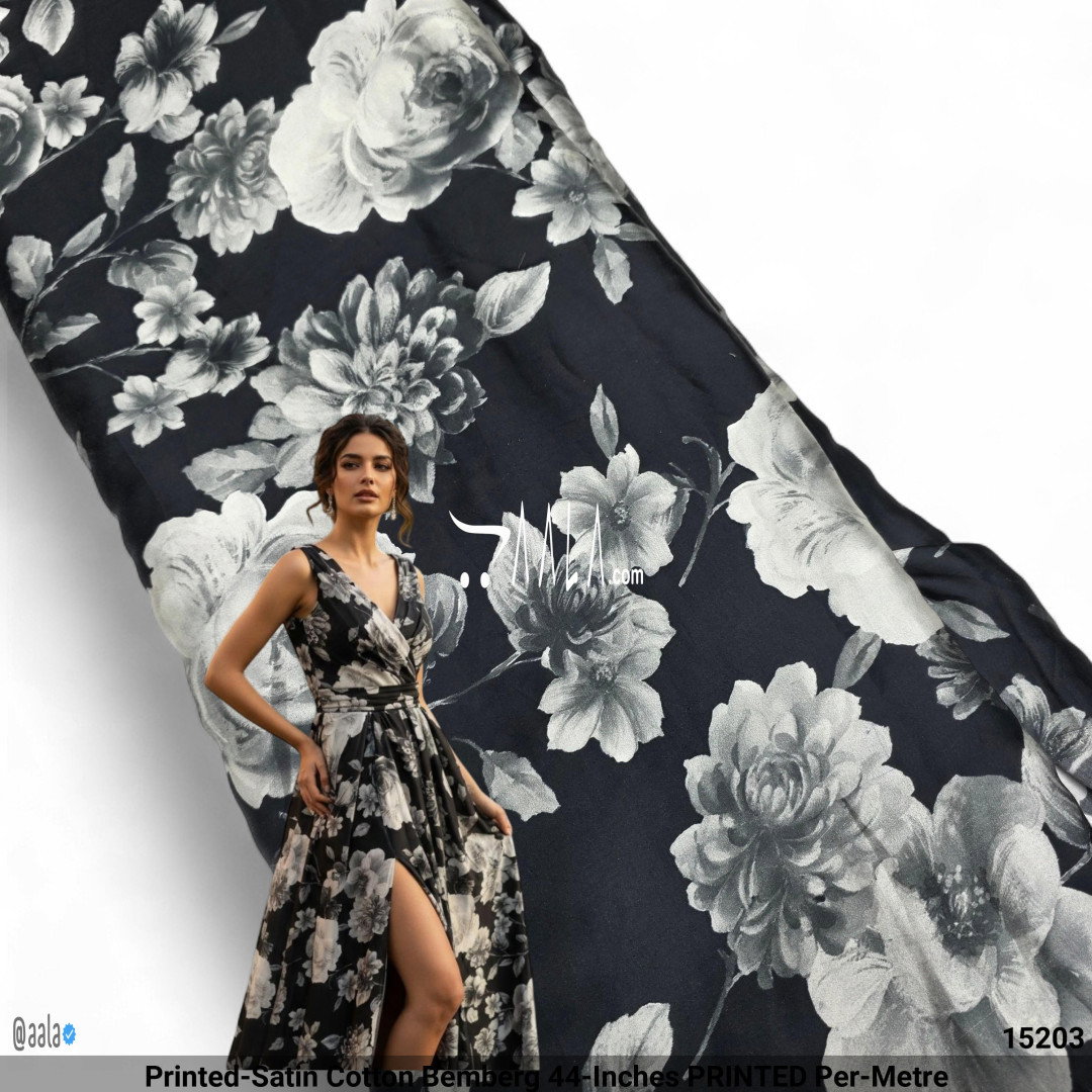 Printed-Satin Cotton Bemberg 44-Inches PRINTED Per-Metre