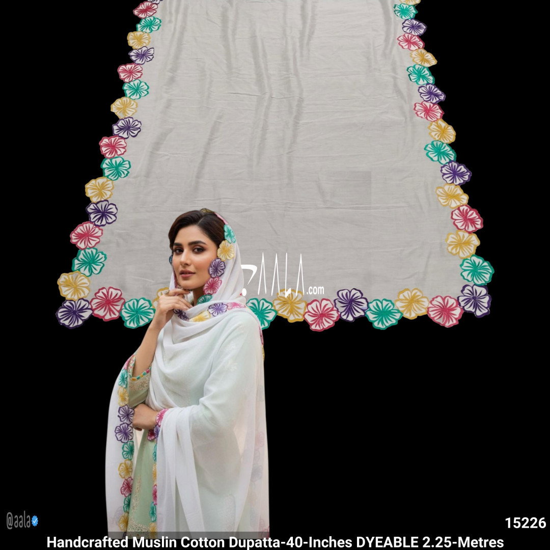 Handcrafted Muslin Cotton Dupatta-40-Inches DYEABLE 2.25-Metres
