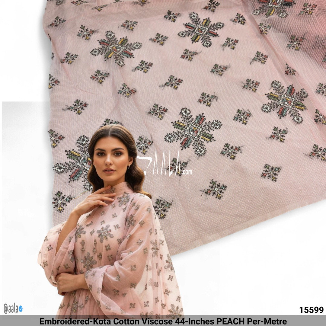 Embroidered-Kota Cotton Viscose 44-Inches PEACH Per-Metre