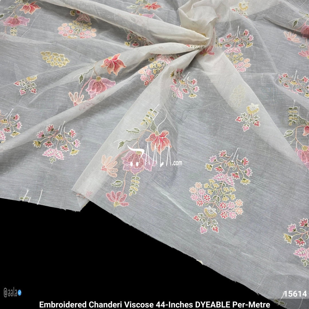 Embroidered Chanderi Viscose 44-Inches DYEABLE Per-Metre