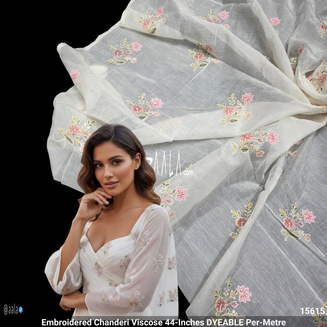 Embroidered Chanderi Viscose 44-Inches DYEABLE Per-Metre