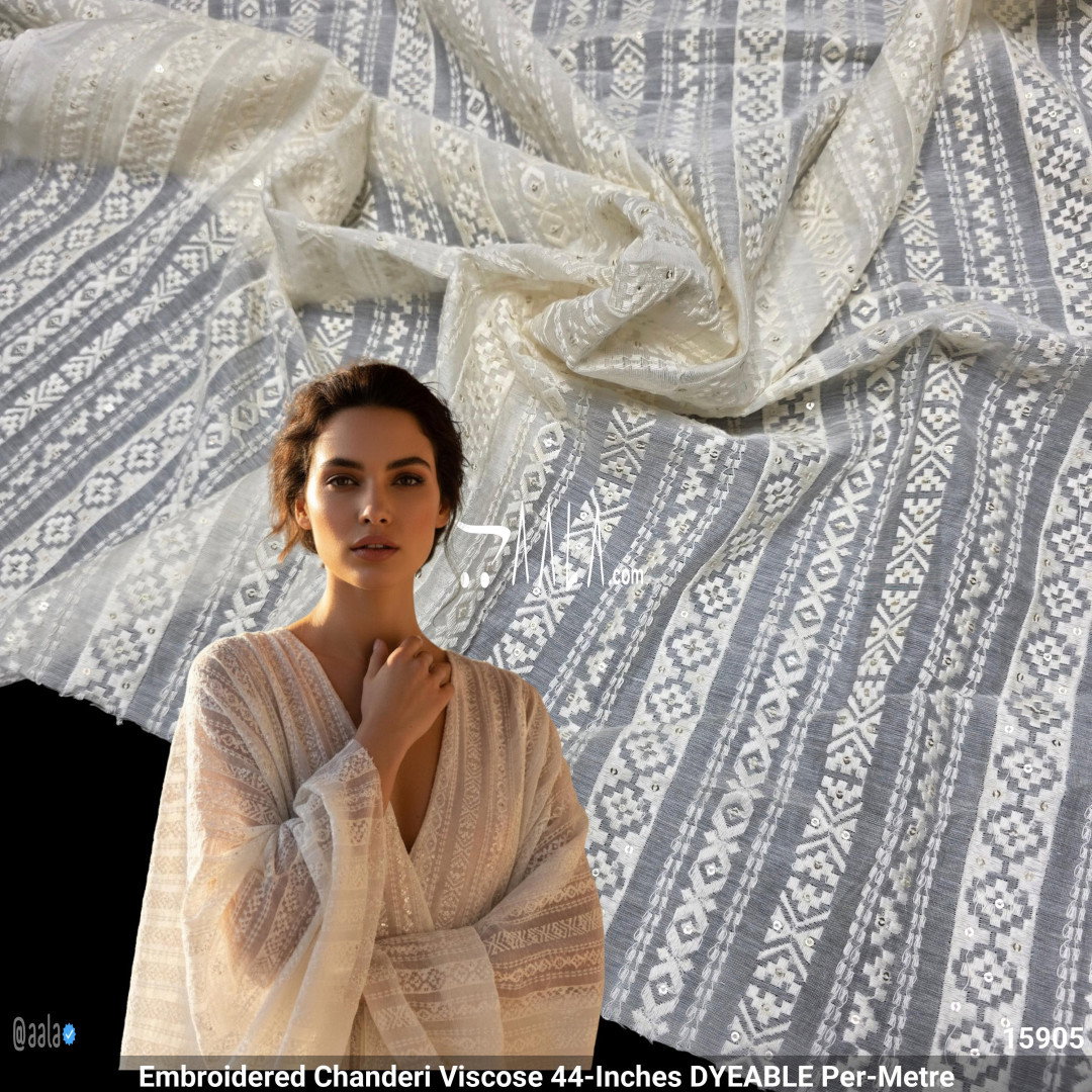Embroidered Chanderi Viscose 44-Inches DYEABLE Per-Metre