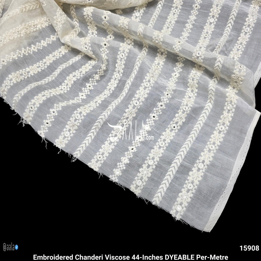 Embroidered Chanderi Viscose 44-Inches DYEABLE Per-Metre