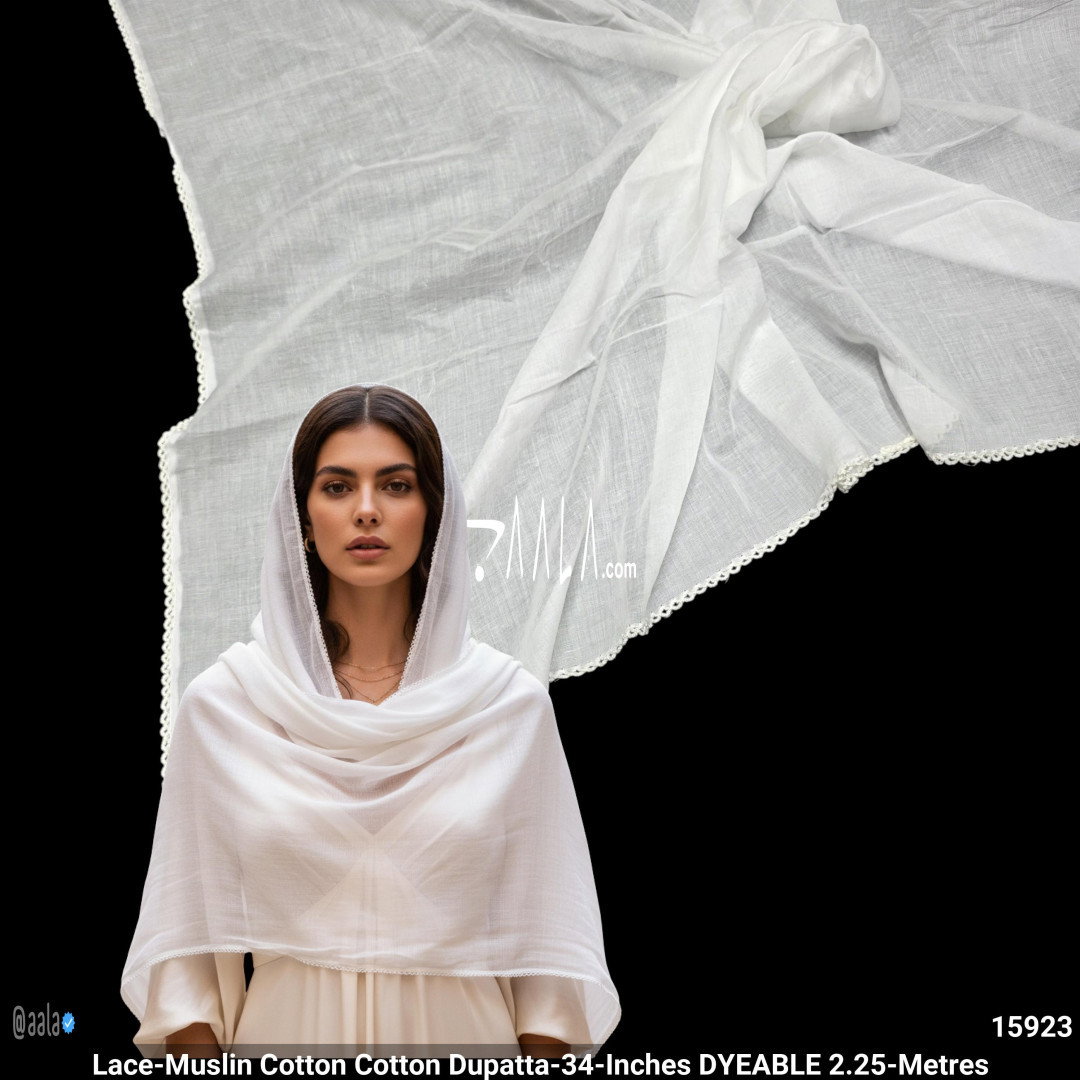 Lace-Muslin Cotton Cotton Dupatta-34-Inches DYEABLE 2.25-Metres