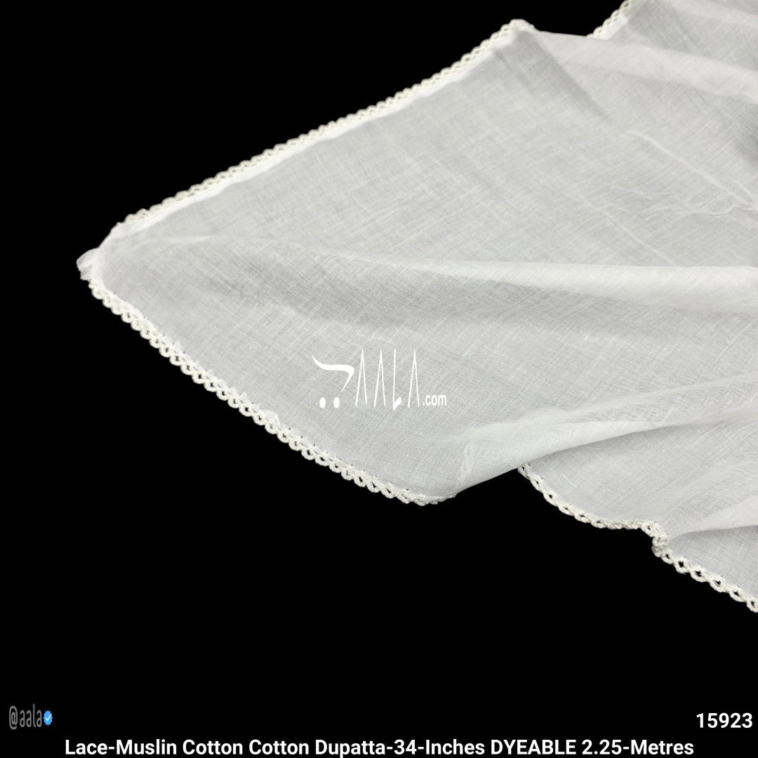 Lace-Muslin Cotton Cotton Dupatta-34-Inches DYEABLE 2.25-Metres