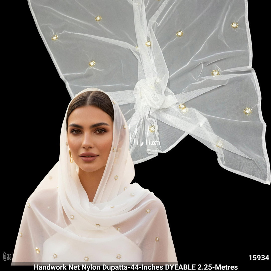 Handwork Net Nylon Dupatta-44-Inches DYEABLE 2.25-Metres
