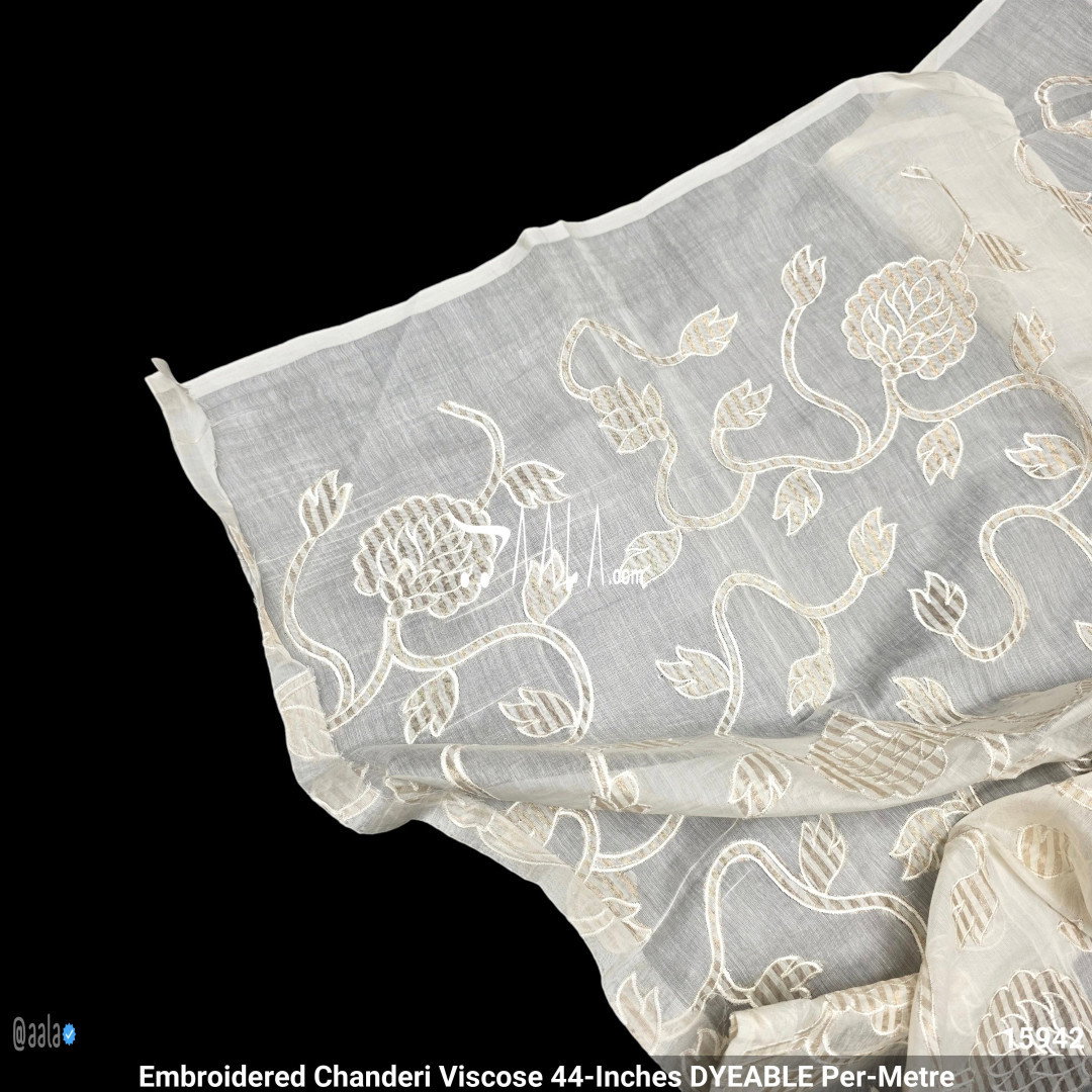 Embroidered Chanderi Viscose 44-Inches DYEABLE Per-Metre