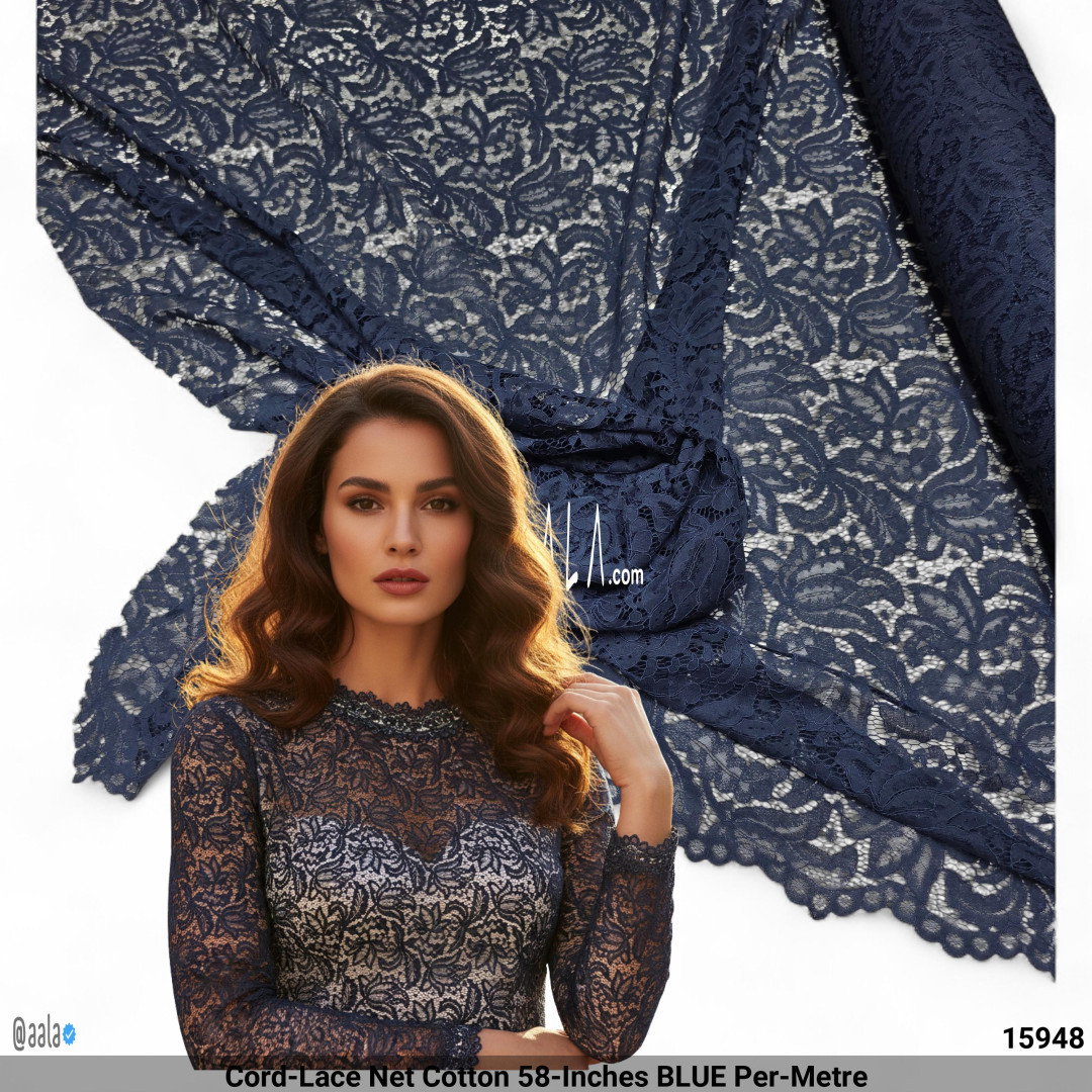 Cord-Lace Net Cotton 58-Inches BLUE Per-Metre