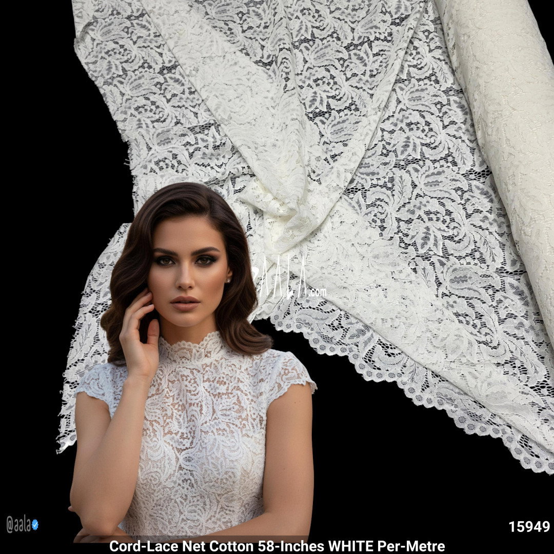 Cord-Lace Net Cotton 58-Inches WHITE Per-Metre