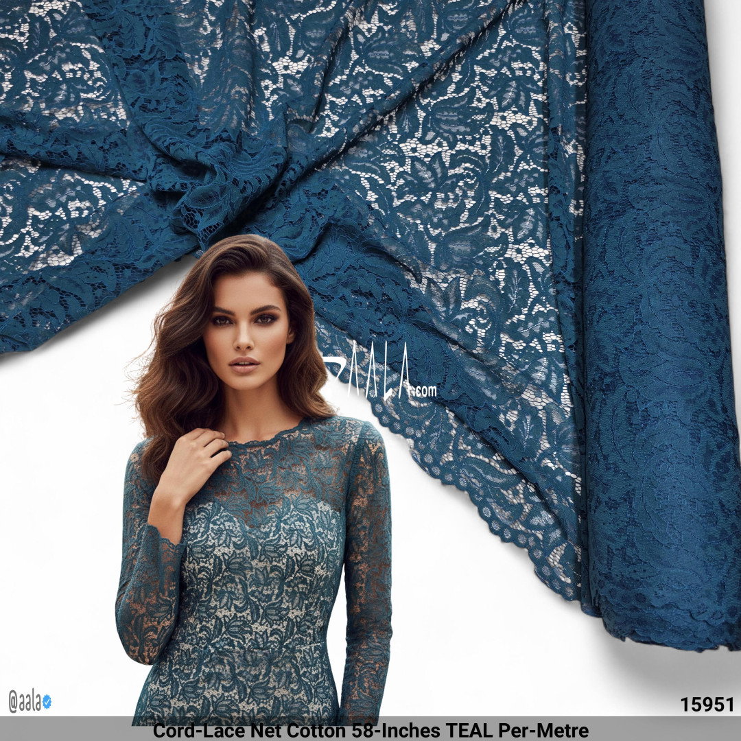 Cord-Lace Net Cotton 58-Inches TEAL Per-Metre