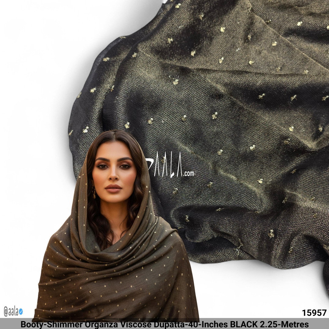 Booty-Shimmer Organza Viscose Dupatta-40-Inches BLACK 2.25-Metres