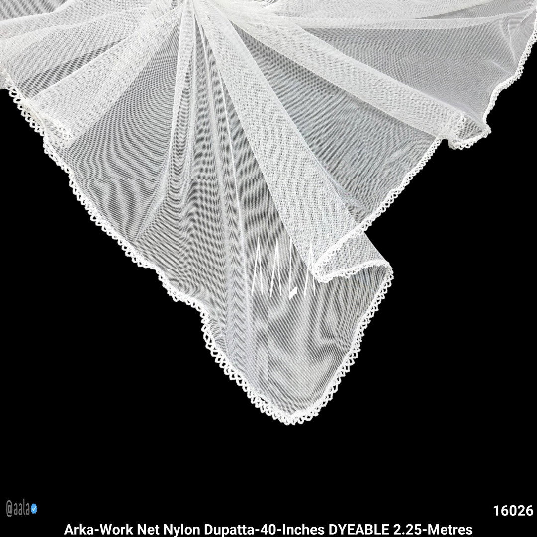 Arka-Work Net Nylon Dupatta-40-Inches DYEABLE 2.25-Metres
