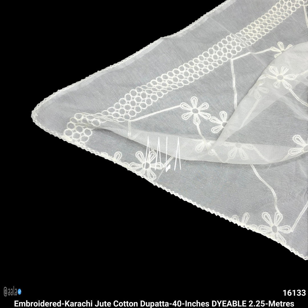 Embroidered-Karachi Jute Cotton Dupatta-40-Inches DYEABLE 2.25-Metres