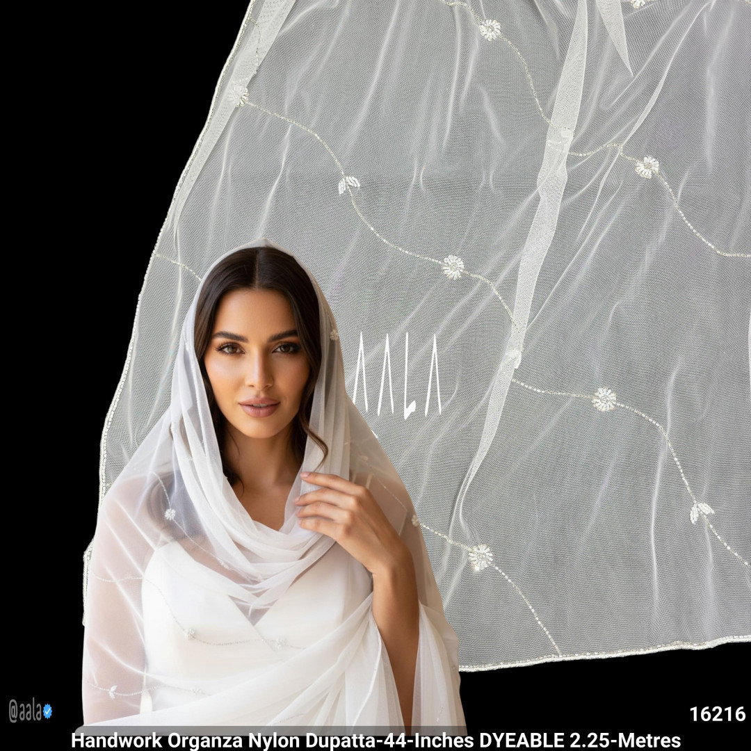 Handwork Organza Nylon Dupatta-44-Inches DYEABLE 2.25-Metres